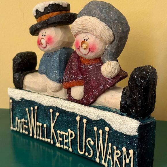 Vintage Crazy Mountain Henton Love Will Keep us Warm statue w seated snowmen - Picture 4 of 6